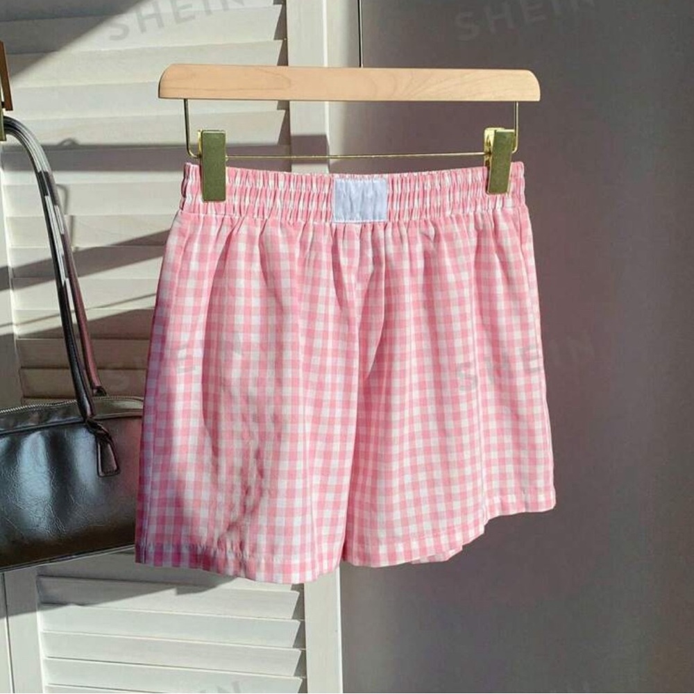 Pilates Boxer Shorts Pink Checkered
